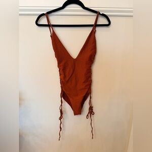 Blue Life Rust Orange Lace-Up One-Piece Swimsuit